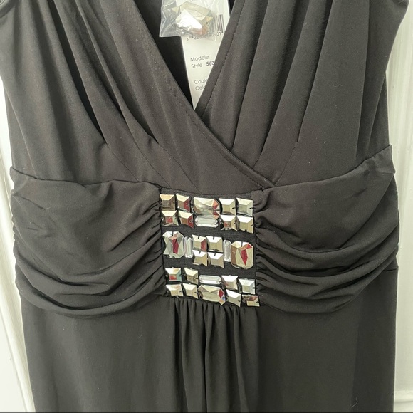 Tribal stretchy black cocktail dress super flattering on flowy bottom size s/m - Picture 4 of 5